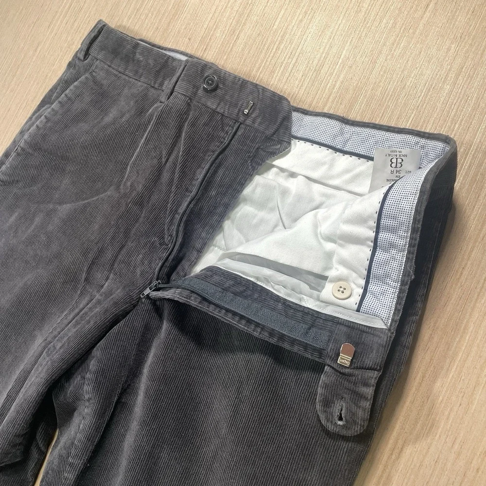 JB Britches Torino Corduroy Pants‎ Men 34R Charcoal Made In Italy Old Money